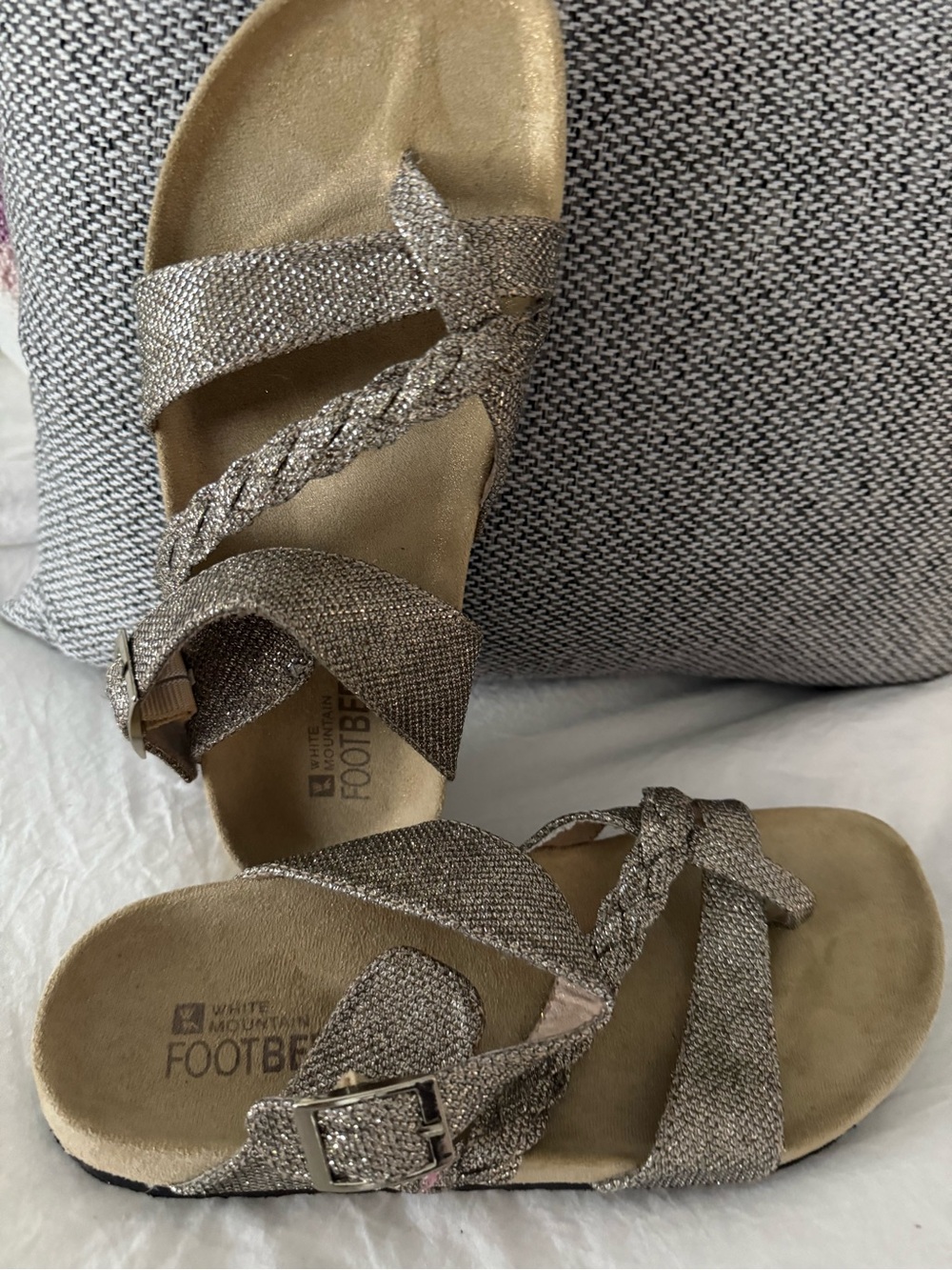 White Mountain Metallic Taupe Braided Strap Sandals